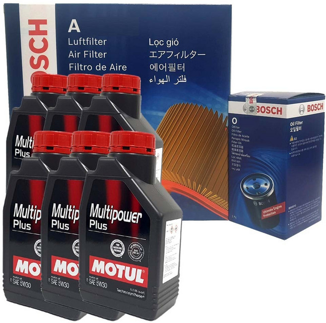 보쉬 올뉴카니발 YP 3.3 GDI 엔진오일 교환 셋트 필터 + 합성유 모튤 O0050+A3016+5W30 6L, 6개, 5w30, 1L