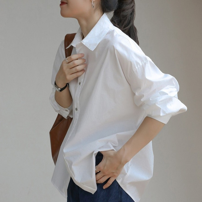 쪼예 봄 가을 클래식 루즈핏 긴팔 셔츠 블라우스