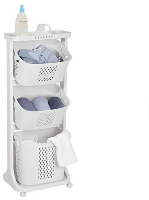 네이쳐리빙 모던 트롤리 스윙 3단 빨래바구니, 백색