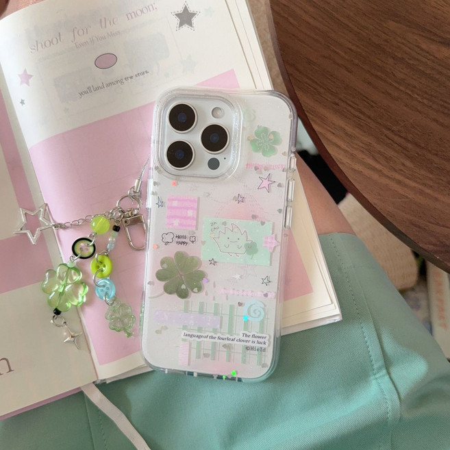 올데이인 네잎클로버 미니미 하트 블링 아이폰 케이스 스트랩