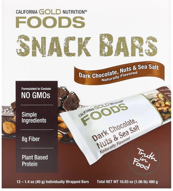 캘리포니아골드뉴트리션 다크초콜릿 견과바다소금 스낵바 12개입 40g CGN-01158 - 쿠팡