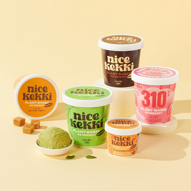 나이스케키 쌀로 만든 식물성 아이스크림 파인트 2개+미니컵 1개 골라담기, 솔티드카라멜&초코플레이크 474ml, 초콜릿 474ml, 멜론 110ml