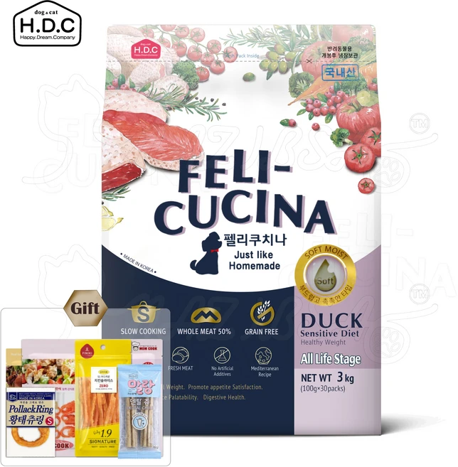 펠리쿠치나 오리 3kg 반습식사료 + 말랑 소프트 덴탈츄외, 1개 - 쿠팡