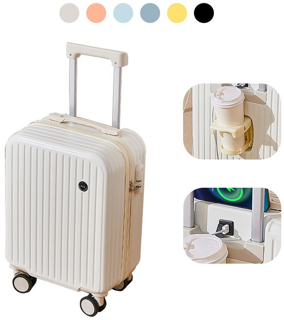 NewBoy 캐리어 14인치 18인치 초경량 USB 미니 기내용 캐리어 수납 주머니 대용량 패션 남녀 공용 흰색 블랙 분홍색 블루 옐로