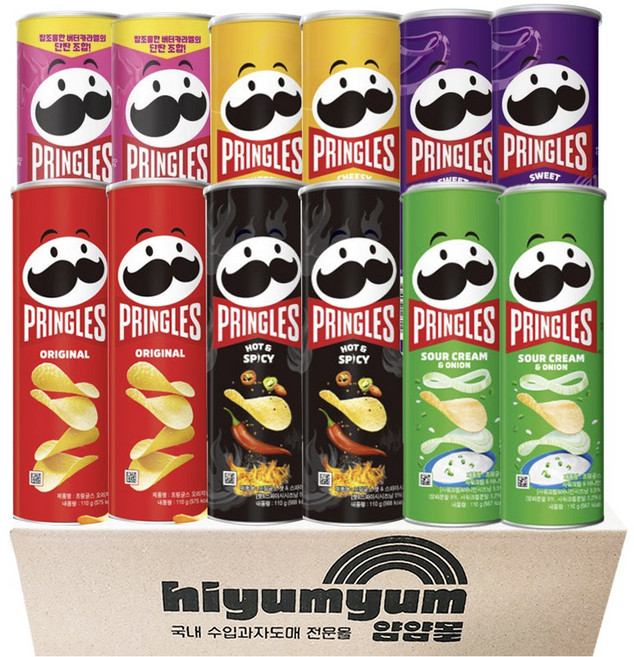 프링글스 혼합세트 6종 (오리지널2+샤워크림&어니언2+핫&스파이시2+치즈2+버터카라멜2+스윗어니언2)