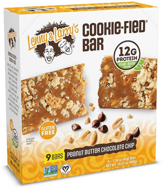 Lenny & Larry's Cookie-fied Bar – 초콜릿 칩 쿠키 반죽 비건 단백질 바 9x45g - 식물성 단백질 12g 및 5g 섬유질이 함유된 건강한 간식 -, Peanut Butter Chocolate Chip, 1개, 45g