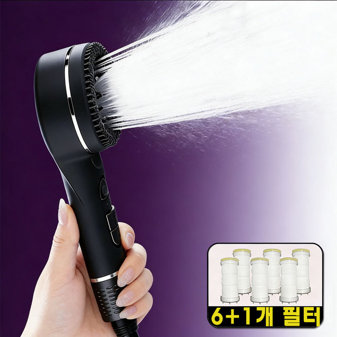 홈럭스 수압상승 고압보장 필터 샤워기헤드, 블랙, 1개