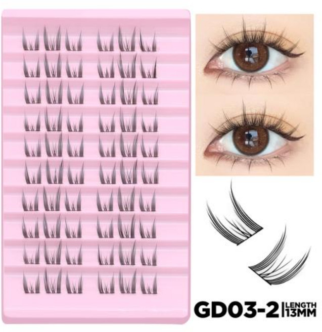 속눈썹펌 메이크업 셀프속눈썹펌 노글루 가닥 언더속눈썹 GROINNEYA 고양이 엘프 속눈썹 북 15 줄 대용량 천연 만화 효과 DIY 익스텐션 클러스터, 1개, 3) 10R0ws-GD03-2