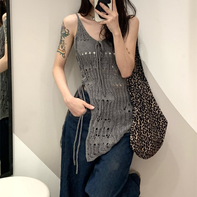 예쁨시전 빈티지 펀칭 니트 Y2K 롱 슬리브 나시