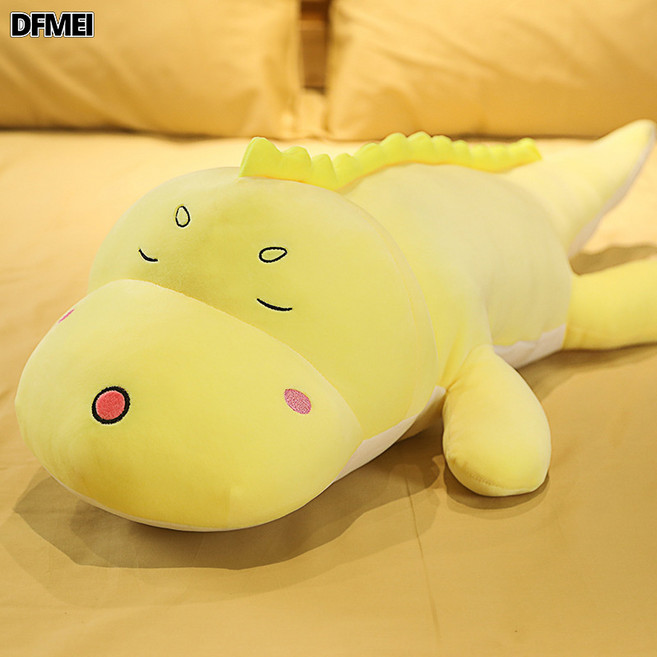 DFMEI 可愛恐龍毛絨玩具牀上睡覺大公仔抱枕玩偶布娃娃女生長條靠枕玩偶, 黃色