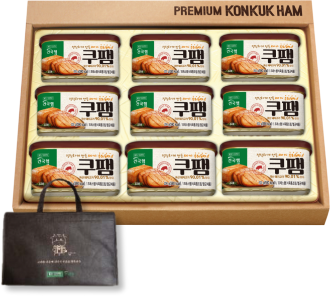 건국대학교 건국햄 KU쿠팸 햄 선물세트 2호 한돈 90% 함량 200g 9개+선물가방, 1개