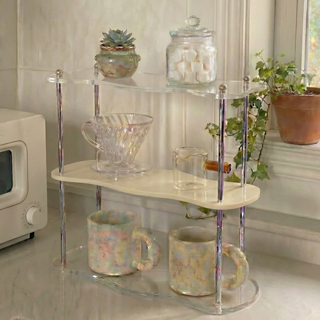 유유랩 아크릴 선반 화장품 정리대 DIY 미드센츄리, 투명+크림+투명, 3단