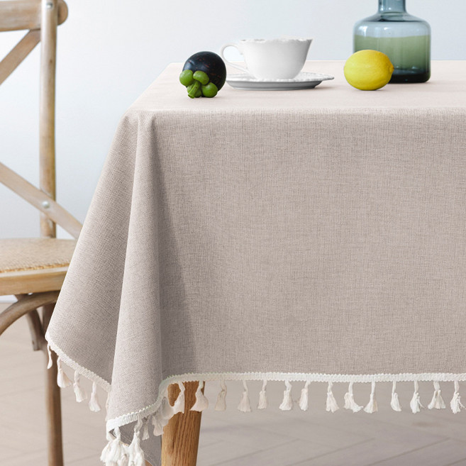 防水防油桌布棉麻流蘇餐桌布純色餐廳茶几檯布防水防油免洗, 1個, 60*120cm, 覆膜桌布防水防油-咖麻