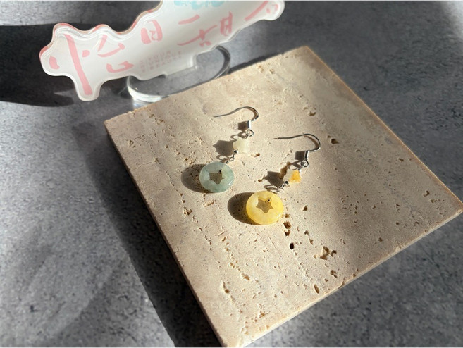 s925銀翡翠星星耳墜 黃翡 翡翠飄花 翡翠耳環
