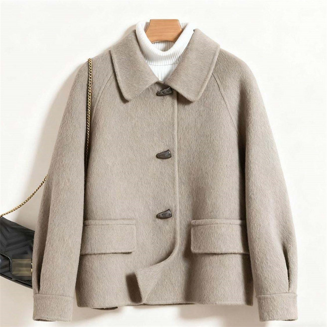 AOKADA 여성 가을 겨울 양면 모직 떡볶이 하프 코트 키작녀 반코트