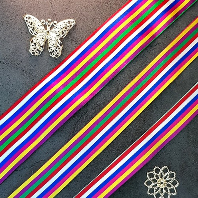 국내제작 450cm) 무지개 색동 전통 한복원단 리본 외국인선물 명절선물 전통선물 봉투 과일 포장 장식용품