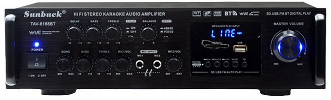 【KELING 科凌】家用藍芽 110V 五聲道大功率 插卡收音機 舞台音響放大器 麥克風擴大機, 黑色, 1個, TAV-6188BT