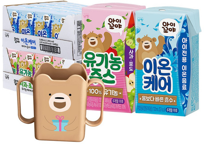 아이꼬야 베이비주스 사과포도24팩 + 이온케어24팩 + 컵홀더, 48개, 사과포도 + 이온케어, 120ml