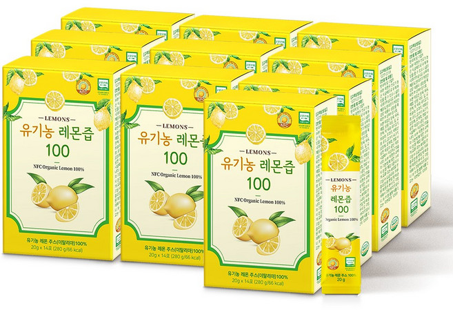 [본사정품]올바른 유기농 레몬즙 이탈리아산 100% 착즙 스틱 14포, 280g, 10박스