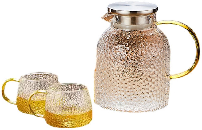 大容量耐高溫玻璃冷水壺, 輕奢銀蓋 雅奢壺 2杯 - 300ml, 1個, 300ml