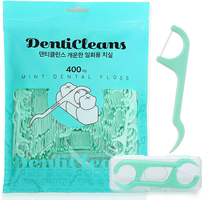 가성비가브랜드다 덴티클린스 개운한 민트 치실 휴대용 케이스 세트, 1세트, 400개입, 8cm