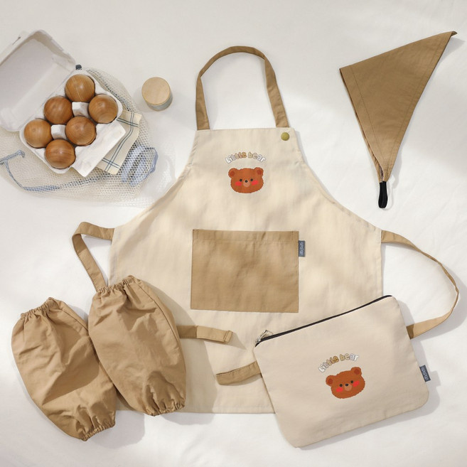 세맘스 동글동글 어린이 방수앞치마+두건+토시+파우치세트