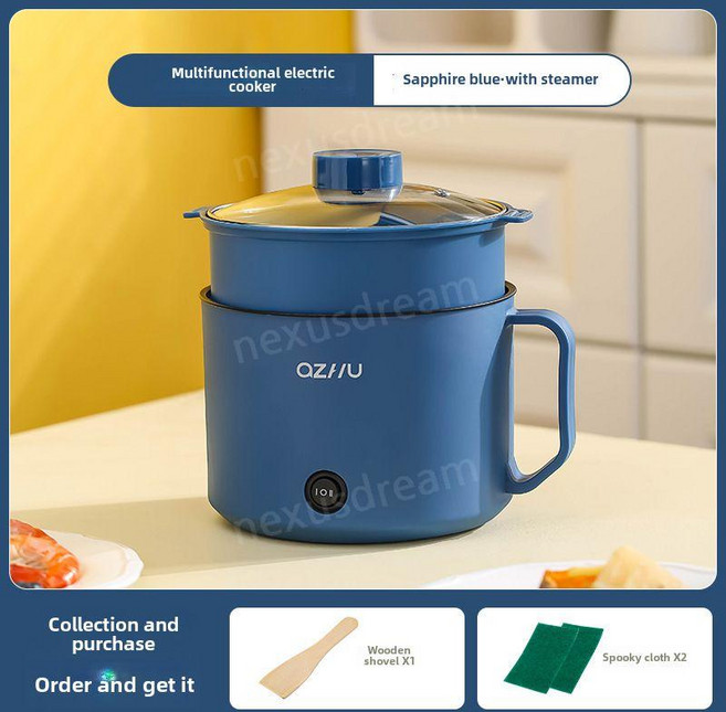 1인용밥솥 저탄수함물 저당밥솥 기숙사 캠핑 가정용 자취 원룸 미니밥솥, 블루 1.8L 싱글포트+찜기