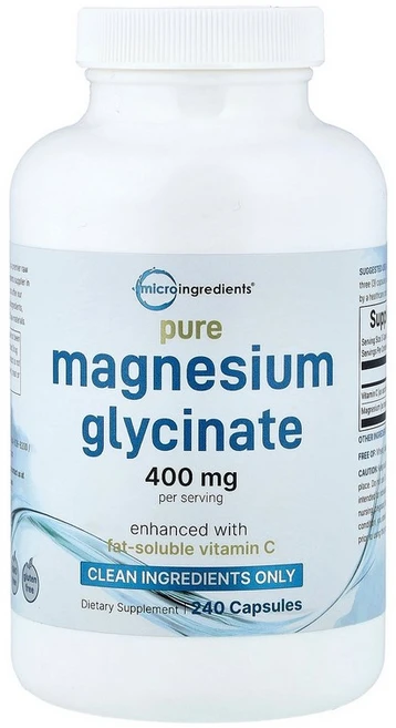 Micro Ingredients 마그네슘글리시네이트 킬레이트 수면 근육이완 긴장완화 근육통 240캡슐(캡슐당 133mg), 500 mg x 1개, 1개 - 쿠팡