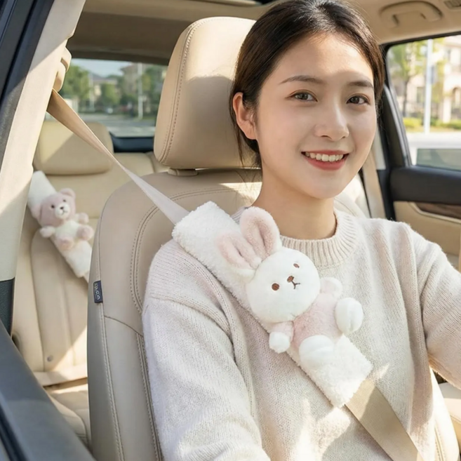 [2개세트] 컬러인베리 귀여운 자동차 안전벨트 커버, 1세트, 아이보리