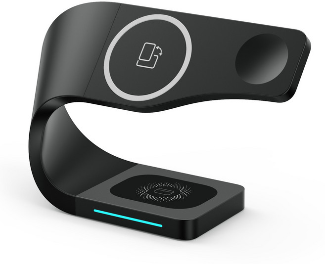 다퍼남 아이폰 맥세이프 고속 무선 충전기 에어팟 애플워치 4in1 멀티 충전기, 블랙, 1개