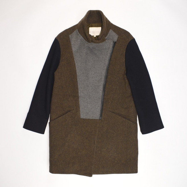 크리스크리스티 카키 폴리 사선집업 모직 코트 85 여성 WJP2000 자바구제창고