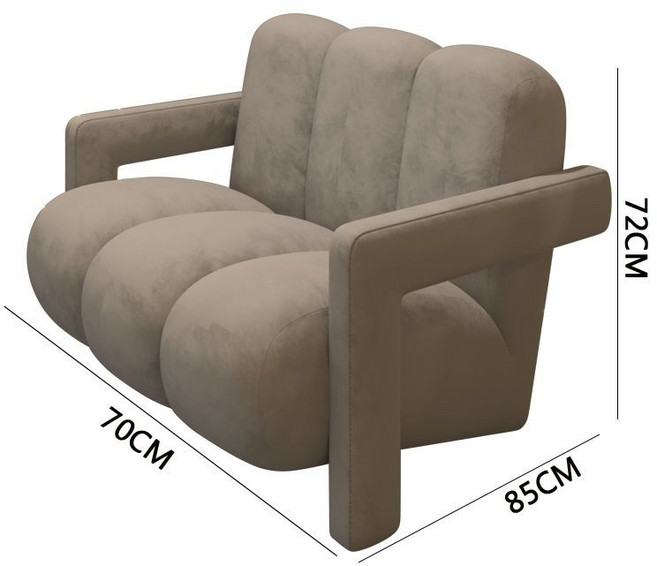 北歐設計感單人沙發椅 意式輕奢休閒椅 70x85x72cm, 1個, 【優雅灰】棉花糖單人沙發椅