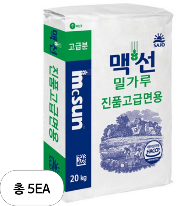 맥선 밀가루 진품 고급면용, 20kg, 5개