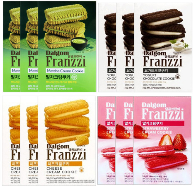달곰프란찌 쿠키 58g 4종세트 요거트초코 + 치즈크림 + 말차 + 딸기크림쿠키, 3개, 232g