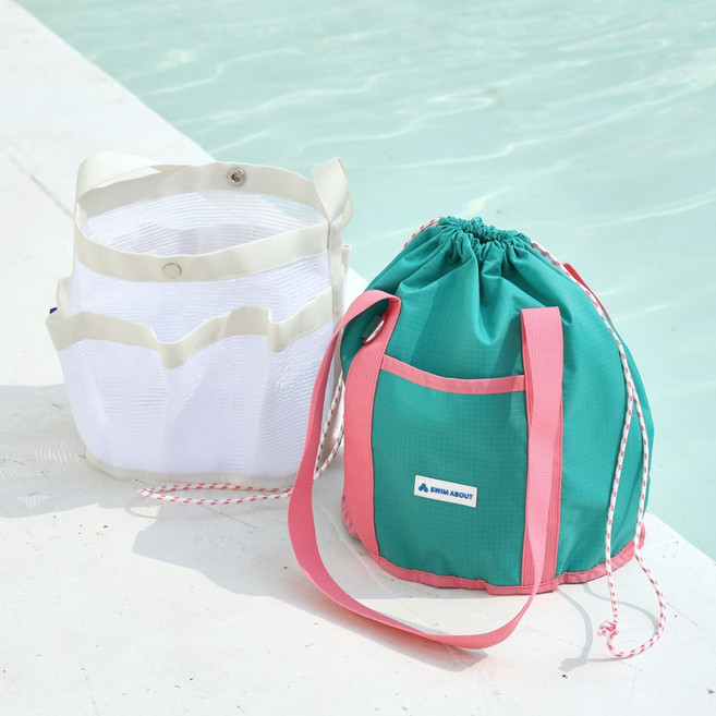 스윔어바웃 아쿠아 멀티스윔백 물놀이 비치백 메쉬 수영가방 목욕 가방 포켓 물빠짐 방수, 그린(MT-SWB-GK)