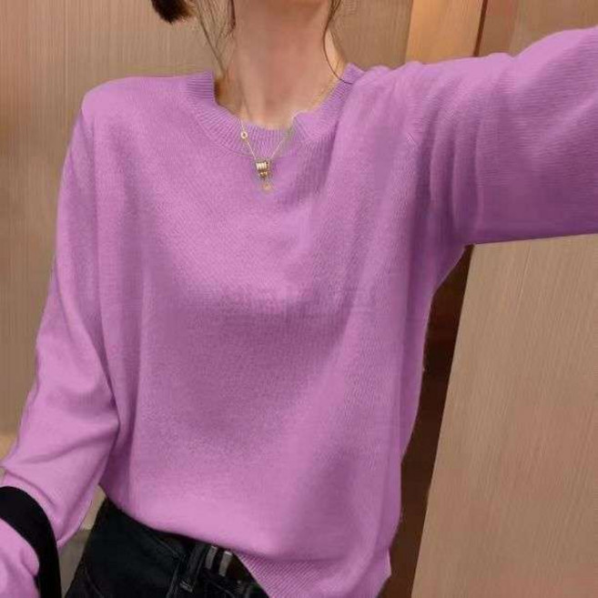 라운드 니트 여성 울 루즈핏 베이직 데일리 코디템