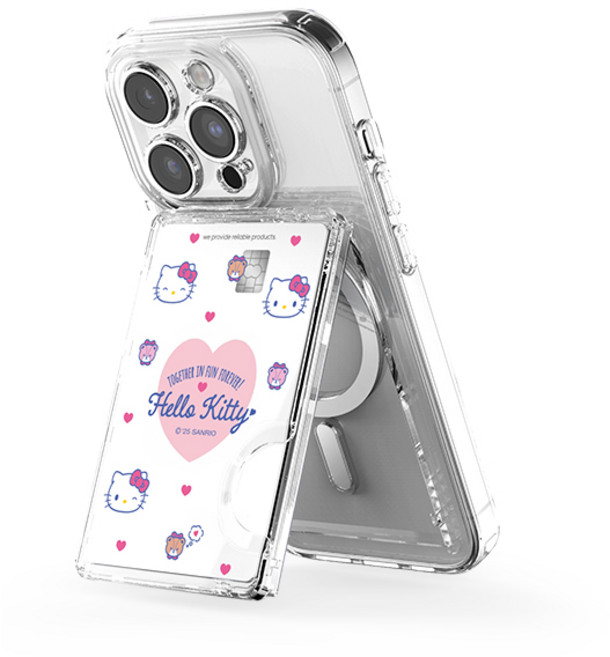 산리오 패턴 투명 마그네틱 멀티 스탠드 카드지갑(맥세이프 호환), 1개, 큐티_헬로키티