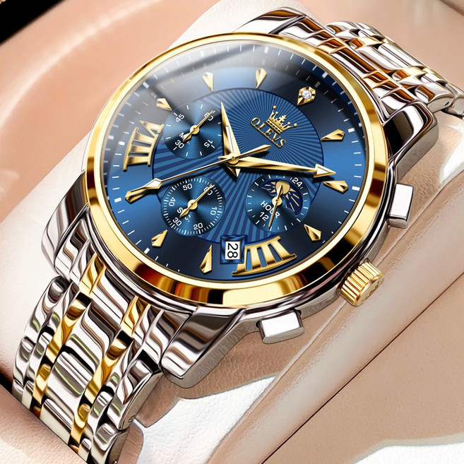 OLEVS 남성 시계 석영 럭셔리 명품 방수 야광 메탈 다기능