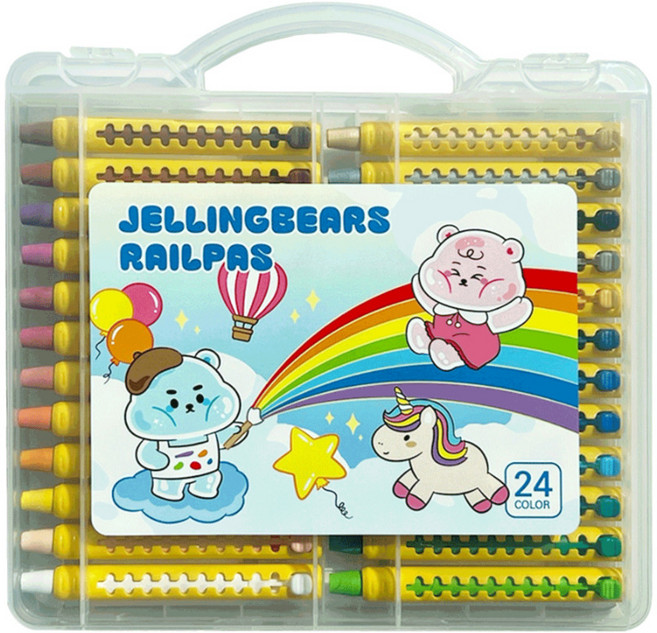 젤링베어즈 손에묻지않는 레일홀더 크레파스, 1개, 24색, 블루