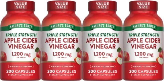 멀티팩 애사비 애플 Cider 비니거 트리플 Triple 스트렝스 Strenth Vinegar 식초 1200mg Natures Truth, 200정, 4개 - 쿠팡