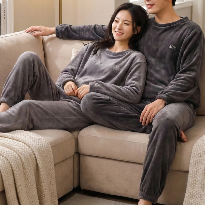 엠에프케이 극세사 수면 잠옷 겨울 잠옷 세트 커플 잠옷