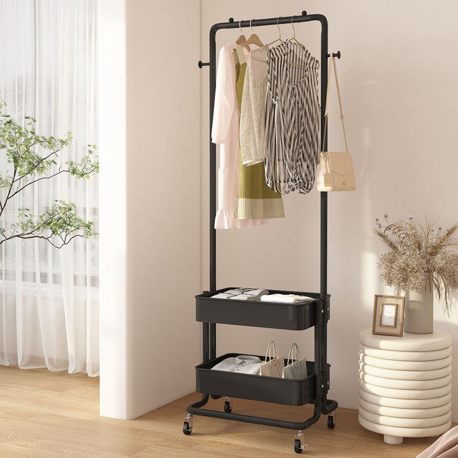 HK.sell W56 슬림 이동식 수납 행거, 올철제-블랙