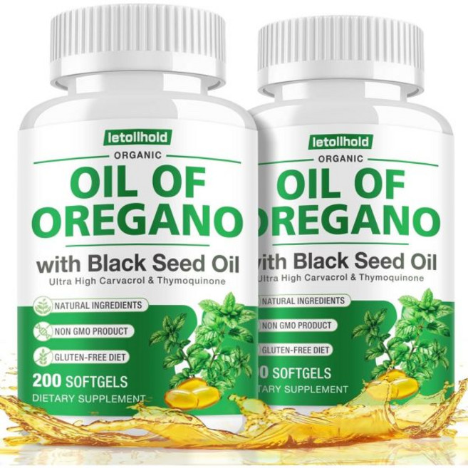 Oil of Oregano with Black Seed Oil 400 Softgel Oregano Oil Oapsules High Carvacrol & Antioxida, 200 Count (Pack of 2), 2개