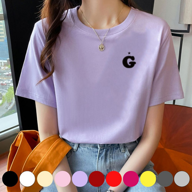 그리내 여성 라운드넥 여름 프린팅 반팔티 커플티 이너 홈웨어 레터링 면 티셔츠