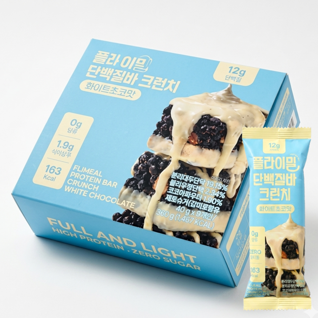 플라이밀 단백질바 크런치 화이트초코맛, 40g, 9개
