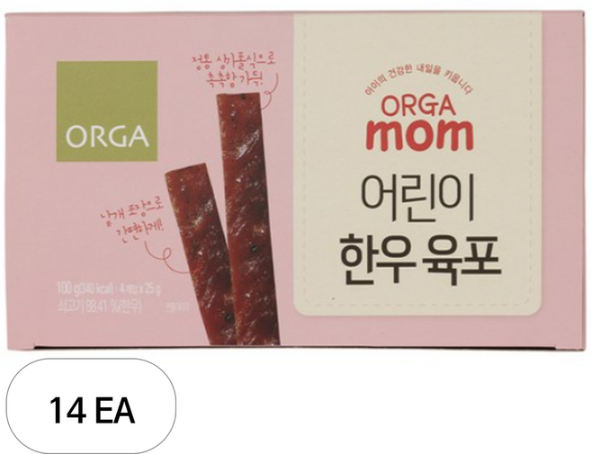 ORGA 어린이 한우 육포, 순한맛, 14개, 100g