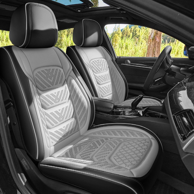 이엠비 차량용 통풍시트커버 교체 보호매트 풀세트, 블랙+그레이 (운전석+조수석), 1세트