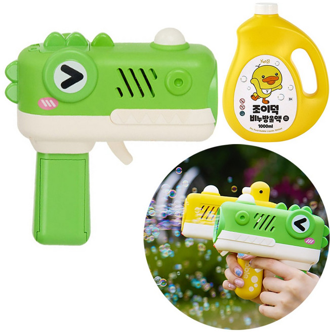 12구 자동버블건 + 리필액1000ml 세트 아기 오리/악어 비눗방울총, 1세트, 악어(그린)