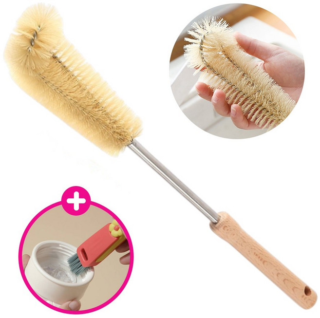 온미토스 긴 텀블러 주방 틈새 물통 물병 롱 브러쉬 솔 세척솔 2종 세트, 1개, 아이보리우드-A타입