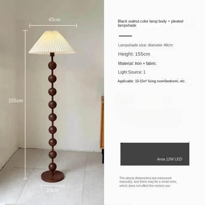 미국산 월넛 원목 플로어 램프 (거실용 빈티지 솔리드 우드 스탠딩 소파 코너 홈 침실 무드등 E27), 03 A-pleated shade, 03 Warm light 3000K